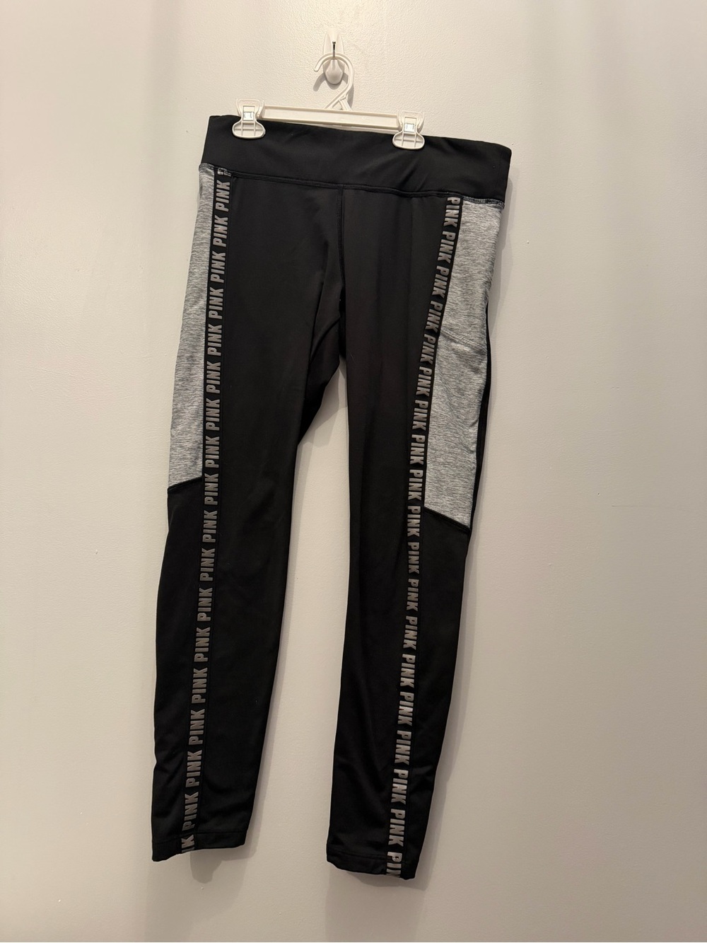 PINK Victoria's Secret Black and Gray Logo Side-Strip Leggings